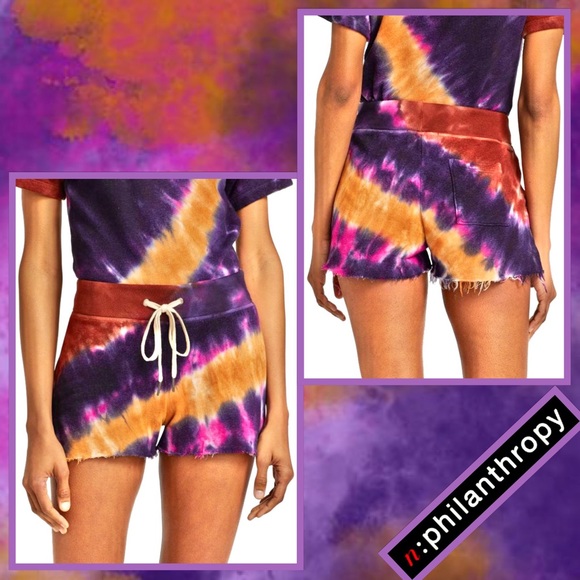 n:PHILANTHROPY Pants - n:Philanthropy Rum Tie-Dye Deconstructed
Shorts in Purple, Red & Gold (Rust)